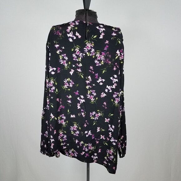 J. Jill Layered Asymmetric Floral Print Top Black Rayon Long Sleeve Size Large - Picture 5 of 9